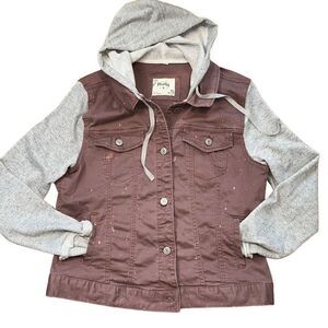 Vintage 2000’s Mudd Button up hooded jacket sweatshirt. Brown + gray size med